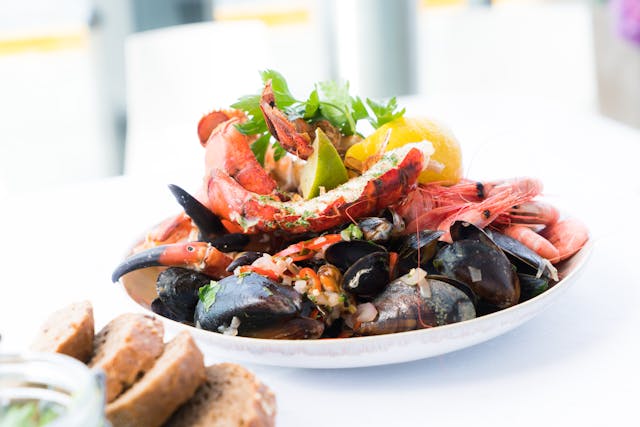 a plate of seafood